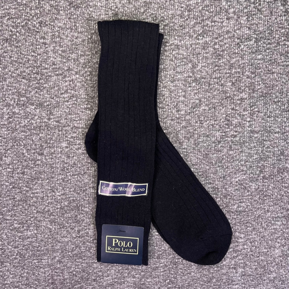 Polo Ralph Lauren Socks Men 10-13 Black Ribbed Cotton Wool Blend Dress Japan NEW